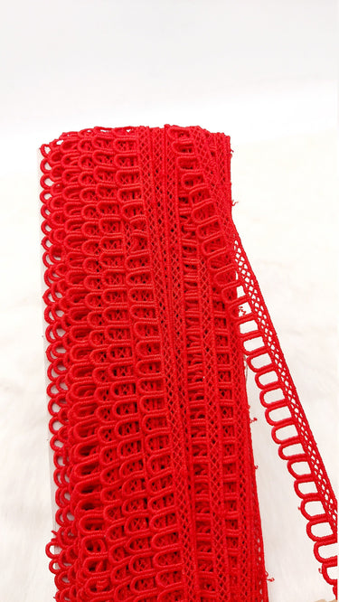 9 Yards Red Embroidery Cotton Lace Trim, Approx. 20mm Wide, Fringe Trim